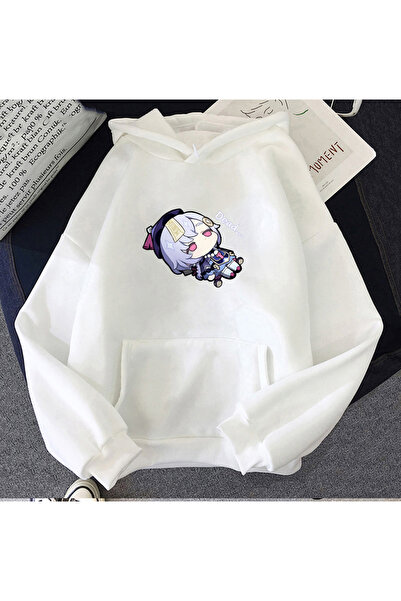 Tarzsokak Hanorac alb unisex Kawaii Genshin Impact Qiqi Hanorac cu glugă Anim...