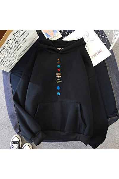 Tarzsokak Hanorac negru unisex cu imprimeu Nine Planets Universe Solar System...