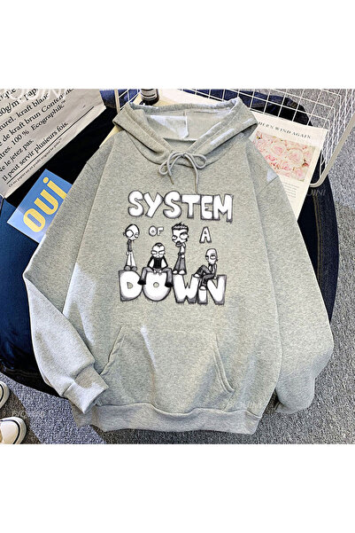 Tarzsokak Γκρι Unisex Down System Ανδρικά ρούχα με κουκούλα Street Grunge Boy...