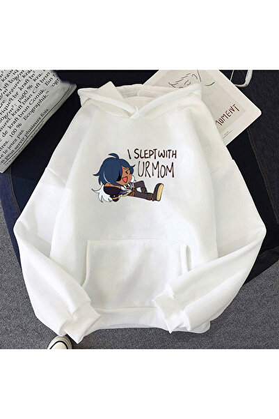 Tarzsokak Beyaz Unisex Kaeya Genshin Etki Meme baskılı kapüşonlu Boy Kawaii G...