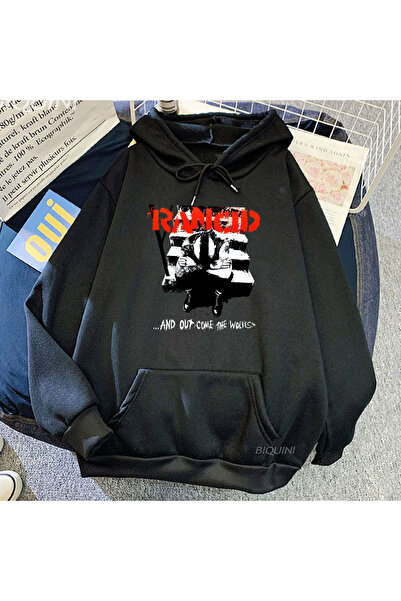 Tarzsokak Hanorac negru unisex stil streetwear Rancid Band cu glugă Con Cap