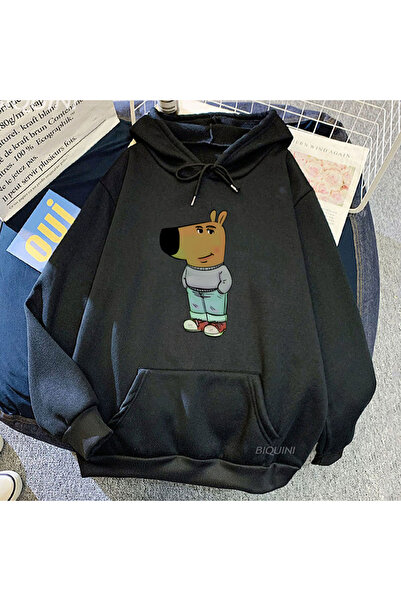 Tarzsokak Hanorac negru unisex Chill Guy cu imprimeu grafic amuzant din desen...