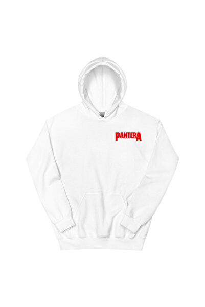 Tarzsokak Λευκά Unisex φούτερ με κουκούλα με λογότυπο της ροκ μπάντας Pantera...