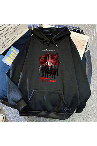 Tarzsokak Hanorac negru unisex cu imprimeu grafic cu materie întunecată pentr...