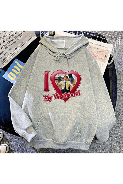 Tarzsokak Γκρι Unisex I Love My Friend Kit Connor Hoodies με ρούχα τύπου pock...
