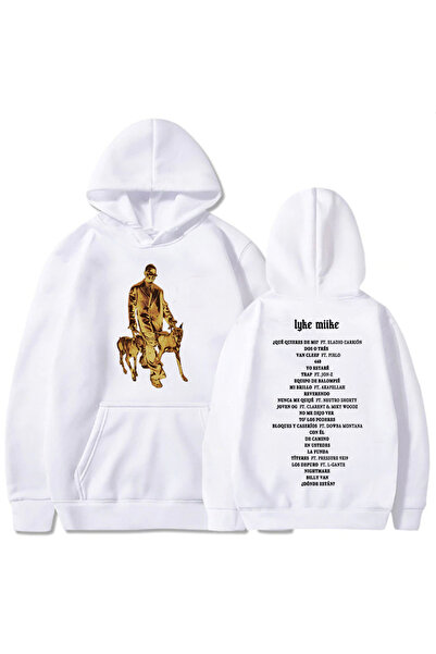 Tarzsokak Hanorace albe unisex LYKE MIIKE 2025 cu imprimeu album Myke Towers ...