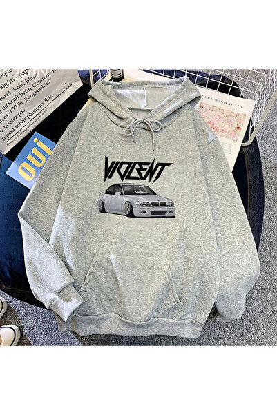 Tarzsokak Hanorace gri unisex cu grafică auto, îmbrăcăminte de stradă frumoas...