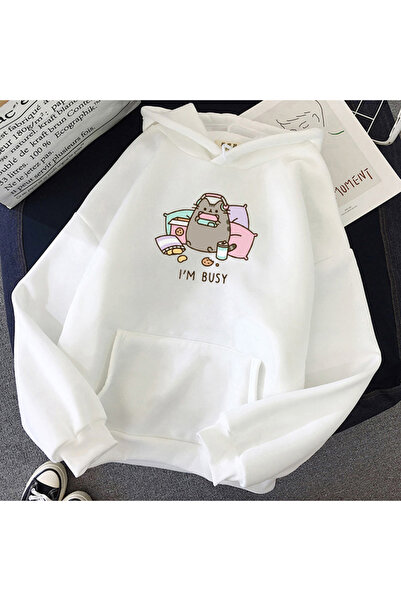 Tarzsokak Beyaz Unisex 2021 komik kedi Hoodie moda Kawaii kore Harajuku 90 s ...