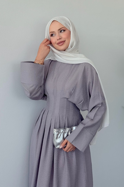 Şulemoda Giyim Eyfel Kuşaklı Elbise Gri