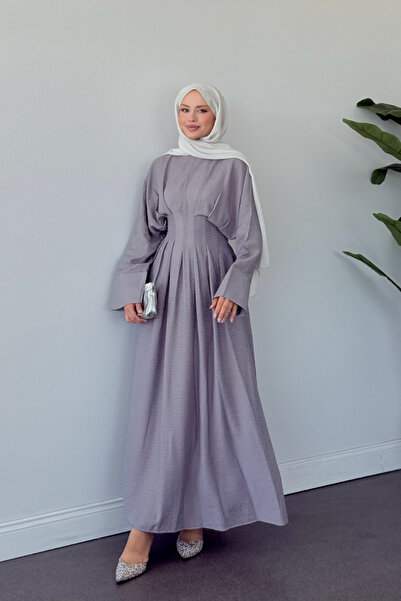 Şulemoda Giyim Eyfel Kuşaklı Elbise Gri