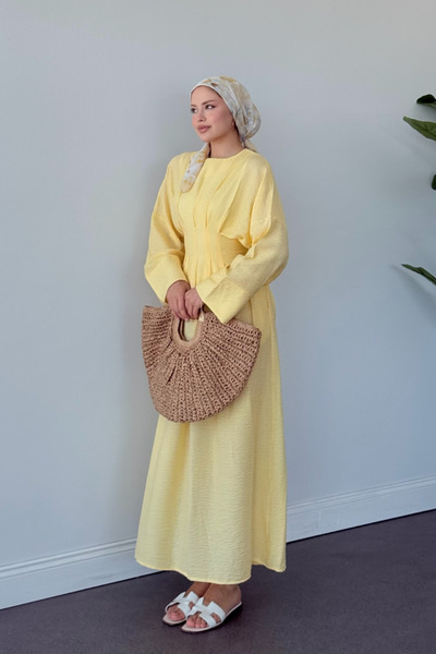 Şulemoda Giyim Φόρεμα με ζώνη Άιφελ κίτρινο