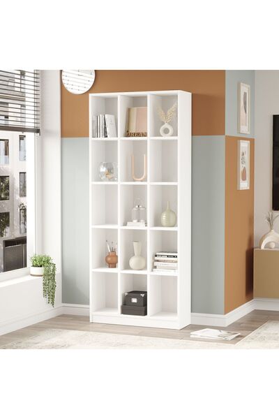Yurupa Oscer Geniş Kitaplık 15 Raflı 180cm Beyaz OSC2-W