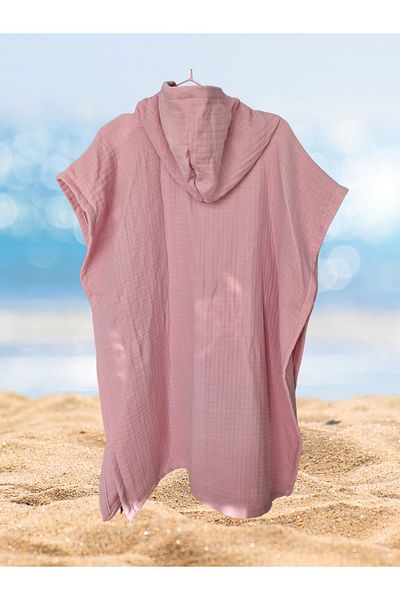 Naturalp 4 Layers Organic Muslin Hooded Women's Poncho Bathrobe Sea Beach Pool Towel Pinkone Size