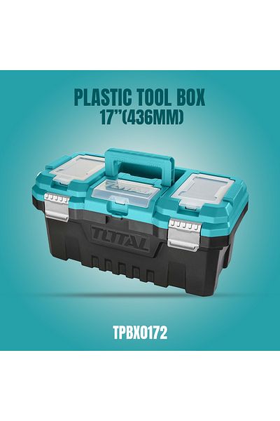 TOTAL صندوق أدوات بلاستيكي TPBX0172 مقاس 17 بوصة مع مشابك معدنية، أقصى حمولة 15 كجم، أبعاده 436×220×205 مم