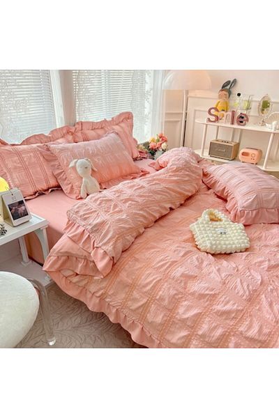 JOJO HOME Double Bed Crinkled Sheet Set, Finet, 6 Pieces, CRP-11, Pink, 230 x 250