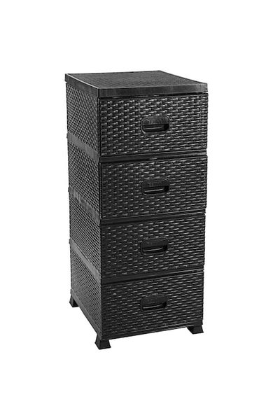 Chomik Dulap de depozitare din plastic Chomik® cu sertare, ratan, negru, 38x45x90cm