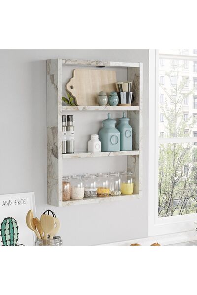 Yurupa Monya 3'Lü Duvar Rafı Mutfak Banyo Rafı Mermer MON1-EF