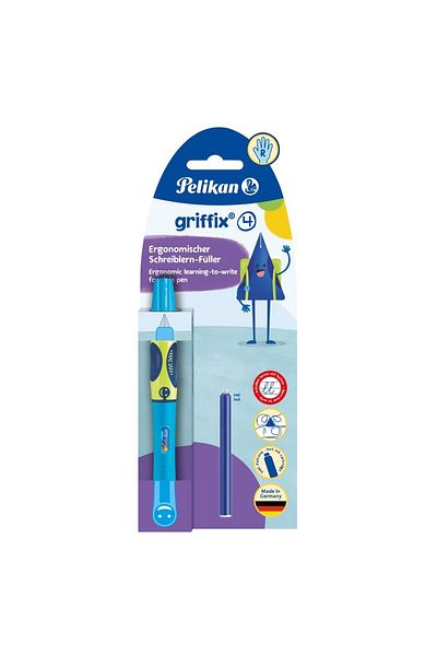 Pelikan Stilou Griffix pentru dreptaci, culoare albastru neon, material plastic, cutie de carton
