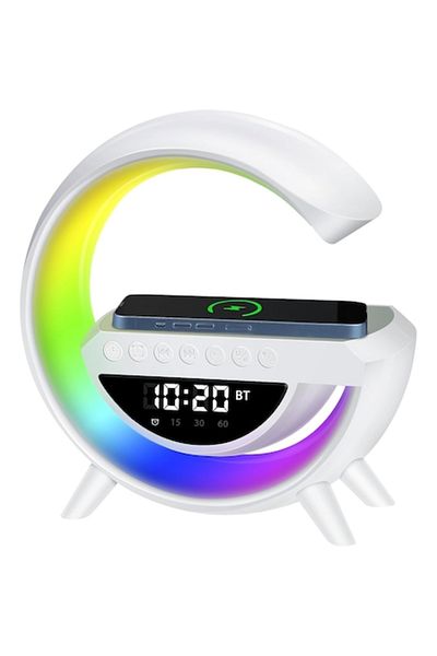 zola Lampă de noapte LED cu radio, ceas deșteptător, Bluetooth, încărcător wireless, iluminare RGB și tip USB