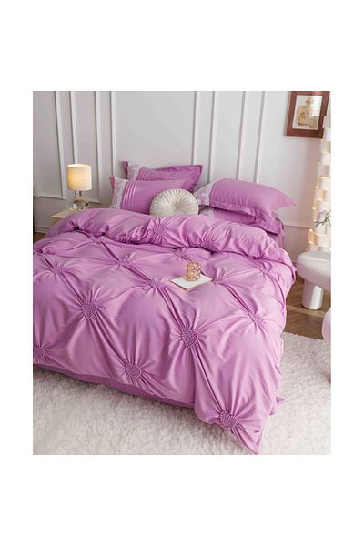 JOJO HOME Set Lenjerie de pat uni cu dantela si pliuri in forma de inima, Jojo Home, JFH11, bumbac, 2 persoane