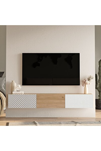 Yurupa Mesinya Tv Ünitesi Uv Baskı 180cm Sepet-Beyaz MES2-SWU