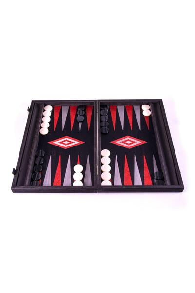 Manopoulos Backgammon board game set - black oak with silver lines - 48x60 cm