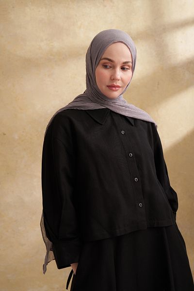 ARMANDA Muslin Leaf Pattern Shal - Dark Gray
