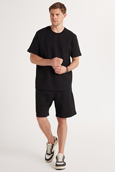 Tudors Relax Fit Comfortable Cut 100% Cotton Lightweight Thick Special Design Men's Black Shorts Tracksuit Set