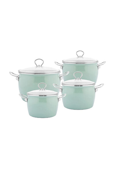 ALTOM DESIGN Σετ 8 τεμαχίων από εμαγιέ γλάστρα Balbina σε πράσινο χρώμα, επαγωγικό