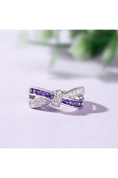 Belora Inel elegant din argint cu zirconiu mov - 7
