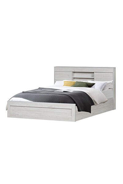 Danube Home Tisley 150x200 Queen Bed with Storage - Light Oak/White Faux Marble L216.4xW158.5xH100cm
