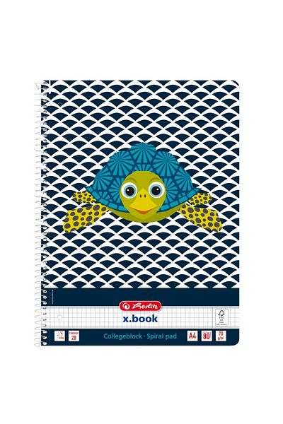 Herlitz Caiet spiralat A4 Animale drăguțe cu broaște țestoase, culoare multicoloră, material hârtie, 80 de coli, format grilă