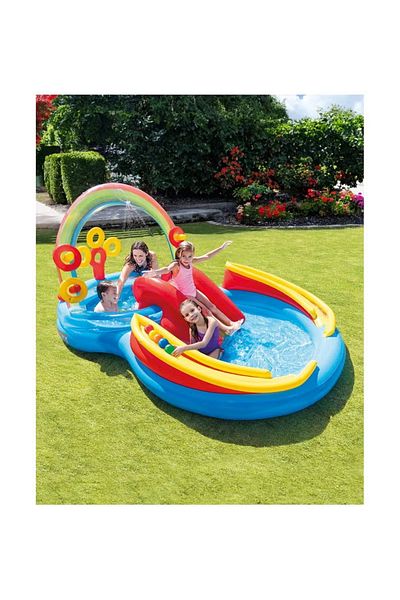 Intex مركز لعب قابل للنفخ على شكل حلقة قوس قزح 297x193x135 سم