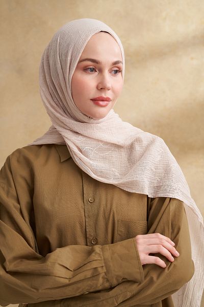 ARMANDA Muslin Leaf Pattern Shal - Stone