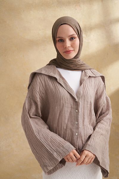 ARMANDA Muslin Leaf Pattern Shal - Ash
