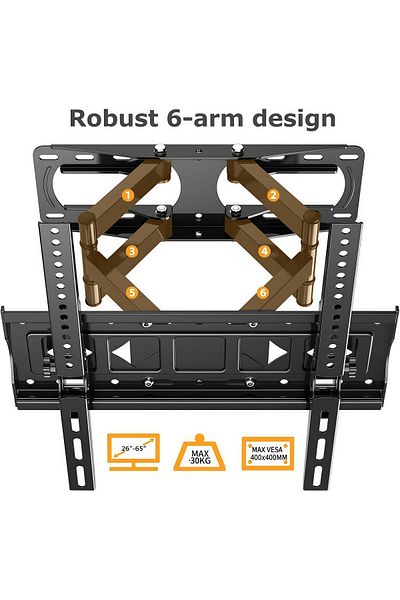 FlashHawk Heavy-Duty TV Wall Mount Bracket for 26-65 Inch TVs, 360° Swivel, Max 30KG Load, 400x400mm VESA