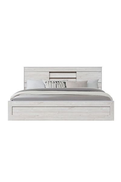 Danube Home Tisley 180x200 King Bed with Under Bed Storage - Light Oak/White Faux Marble L216.4xW188.5xH100cm