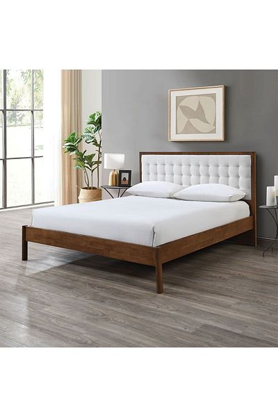 Danube Home Derby Daisy 160x200 Solid Wood Queen Bed with Upholstered Headboard -Brown+Beige L209xW183xH120cm