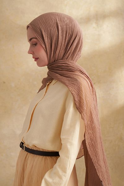 ARMANDA Muslin Leaf Pattern Shal - Mink