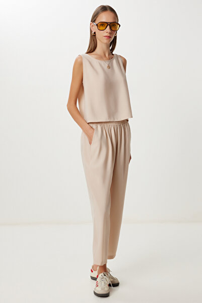 Lovelyİstanbul Sleeveless Blouse Pants Set Lmc0058 Dark Cream
