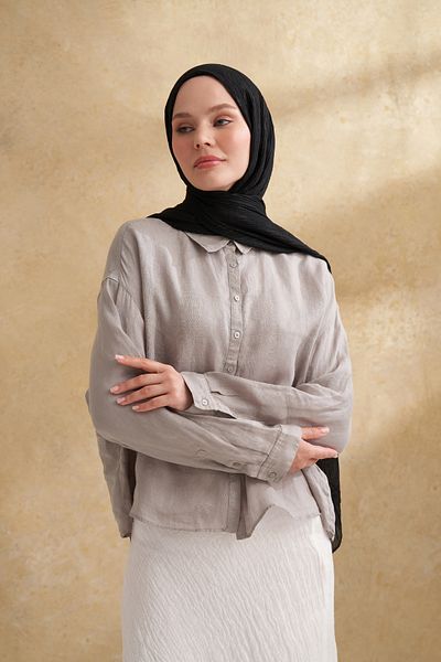 ARMANDA Muslin Leaf Pattern Shal - Black