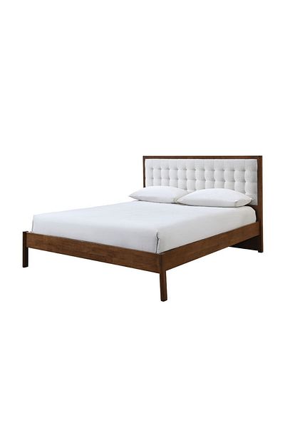 Danube Home Derby Daisy 160x200 Solid Wood Queen Bed with Upholstered Headboard -Brown+Beige L209xW183xH120cm