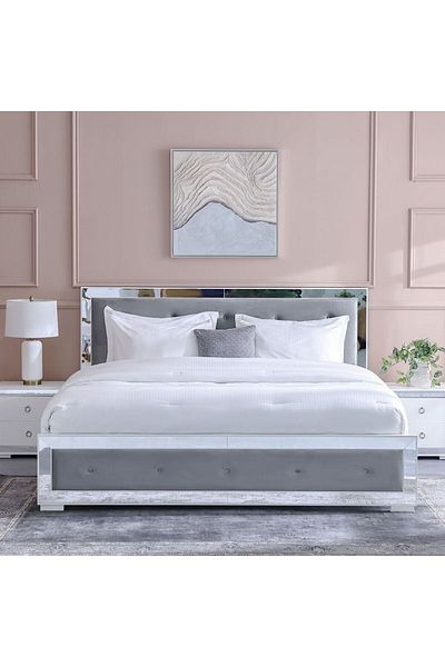 Danube Home Ezekiel 180x200 King Bed - White/Silver L201xW193xH121cm