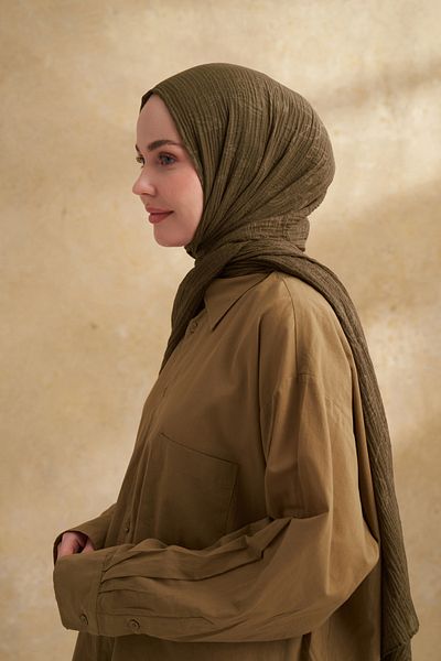 ARMANDA Muslin Leaf Pattern Shal - Khaki