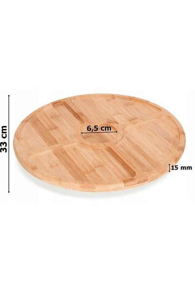 AGMM Platou rotativ pentru servire, diametru 33 cm, 5 secțiuni pentru gustări, 1 secțiune pentru sosuri, bambus