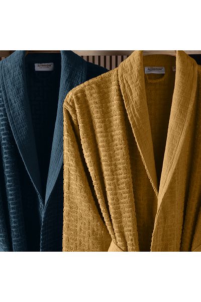Altınbaşak Lisse Bamboo Family Robe Set Mustard/Navy Blue (6 Pieces)