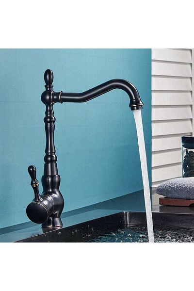 CasaVie Baterie bucatarie retro, cu montare pe chiuveta sau blat, negru cu bronz pe margine, cod 1507