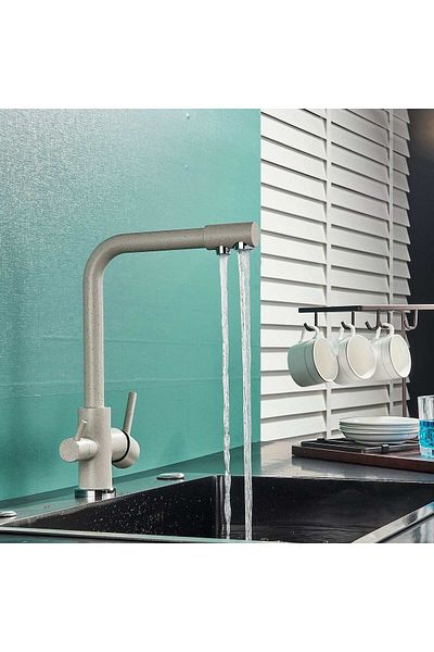 CasaVie Baterie bucatarie cu 3 cai pentru filtru de purificare, culoare granit cu puncte mici, cod 1214