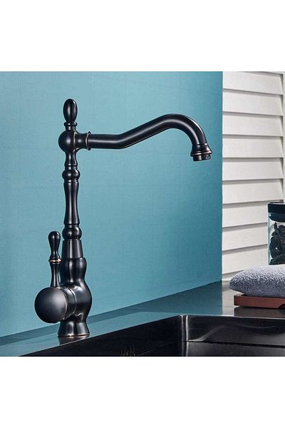 CasaVie Baterie bucatarie retro, cu montare pe chiuveta sau blat, negru cu bronz pe margine, cod 1507