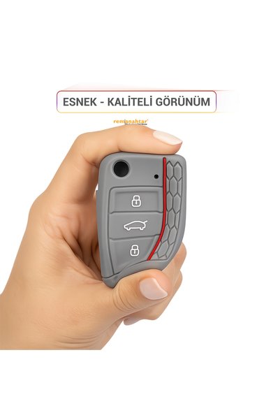Rem Anahtar Oto Elektronik Anahtar Golf Polo Tiguan 3 Button Switch Silicone Key Case - Gray